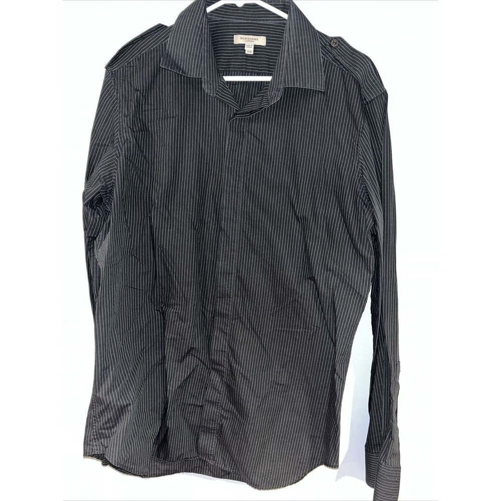 BURBERRY Striped Navy and Gray Shirt Size 17-43 Slim